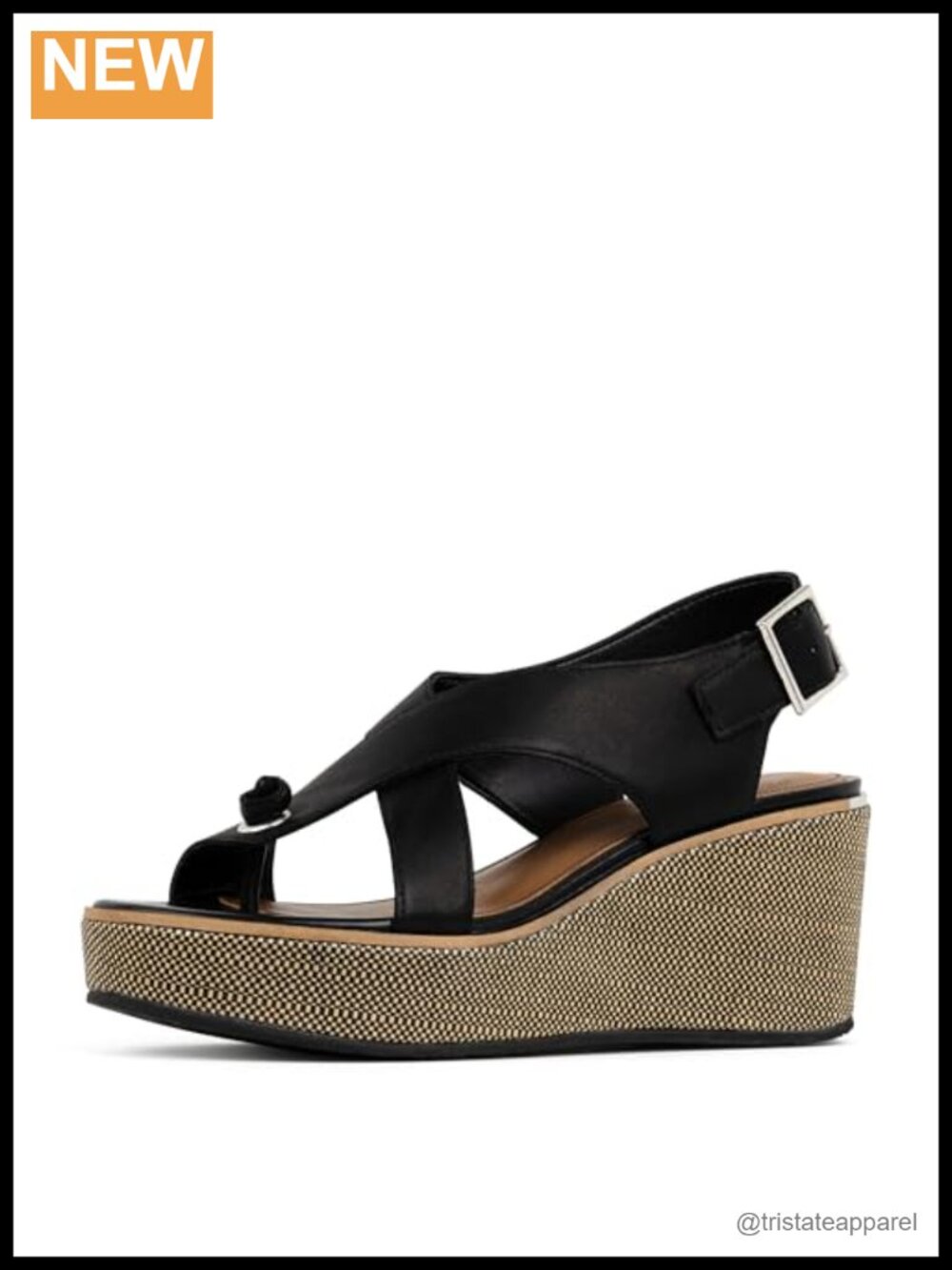 Calf Leather Toe Post Wedge Sandals with Memory Foam Comfort